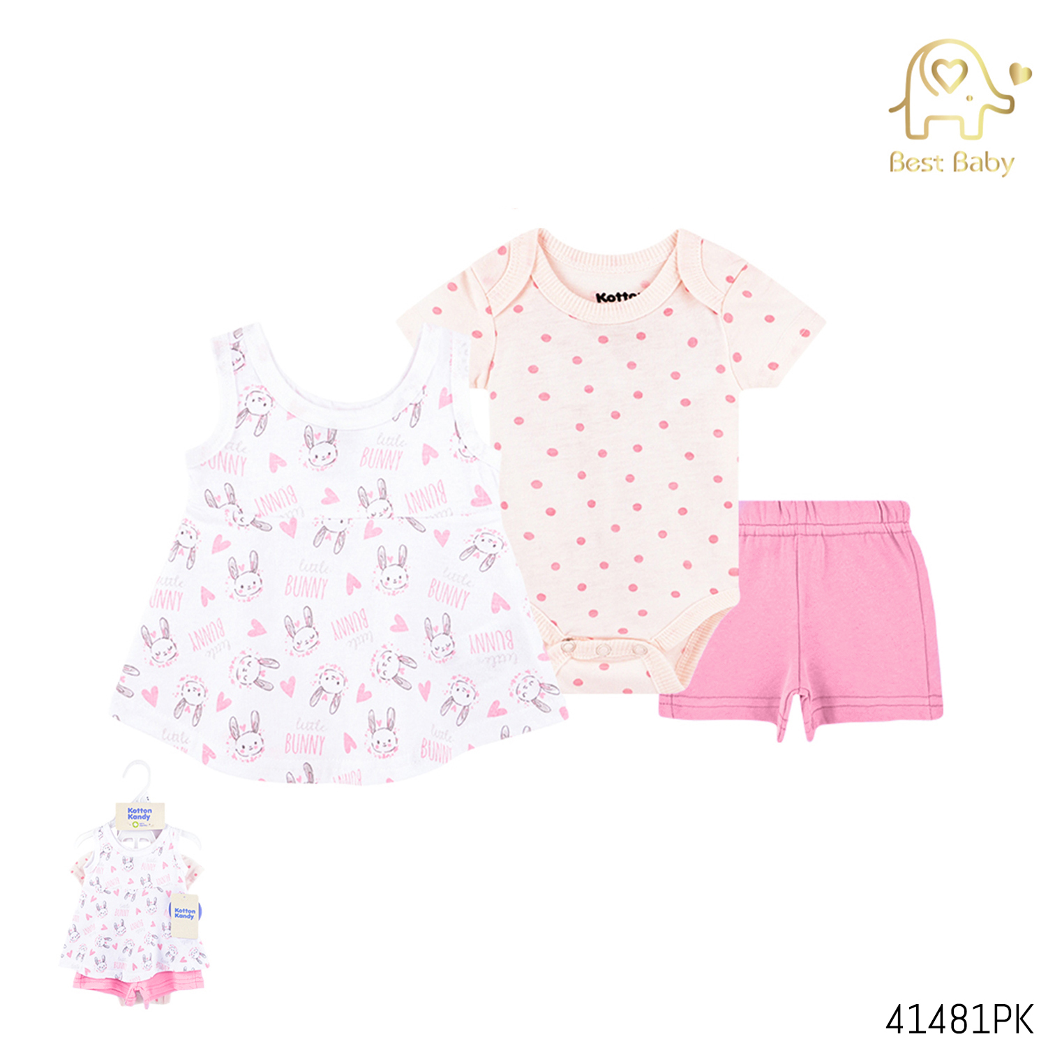 Best Baby Girls 3Pcs Bodysuit, Vest & Shorts Set (China)