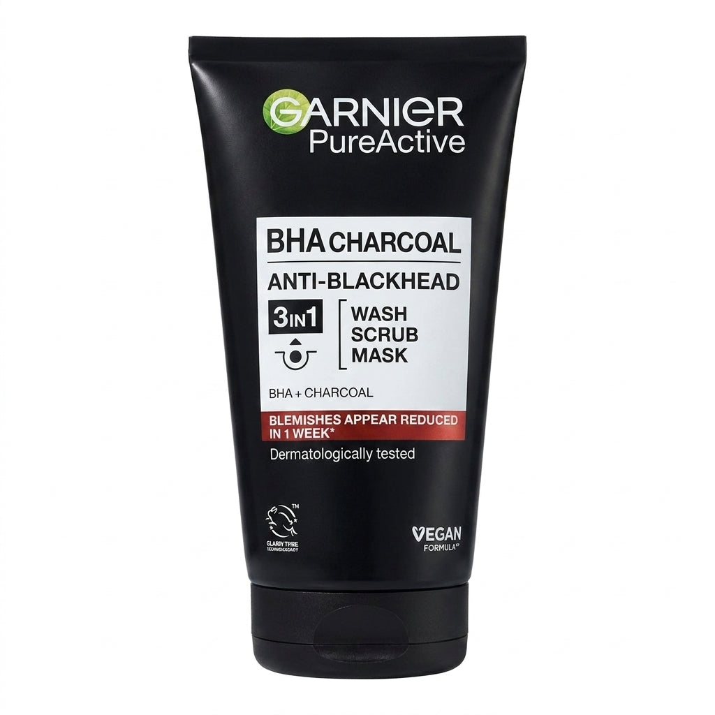 Garnier Pure Active BHA Charcoal Anti Blackhead 3in1 Wash Scrub Mask (150ml)