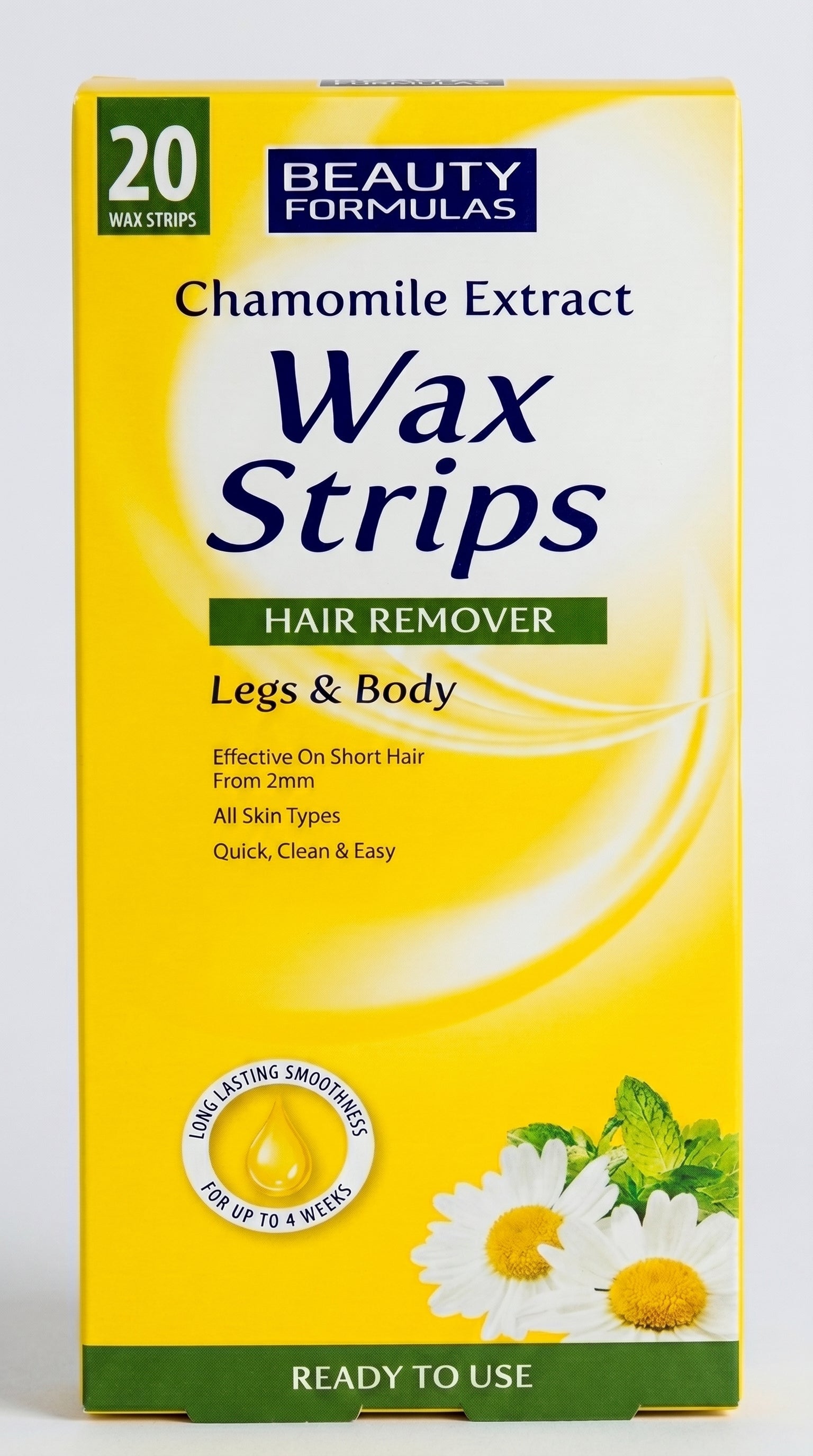Beauty Formulas Chamomile Extract Wax Strips Hair Remover For Legs & Body – 20 Wax Strips